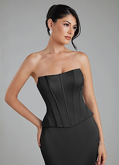 Azazie River Bridesmaid Dresses Black Sheath Corset Stretch Satin Convertible Dress image4