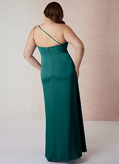 Azazie Mika Bridesmaid Dresses Peacock Sheath One Shoulder Stretch Satin Dress image9
