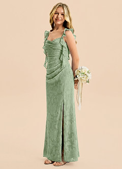 Azazie Jessamine Junior Meerjungfrau-Linie Herzausschnitt Blumen-Burnout Kleid Staubiger Salbeigrün image3