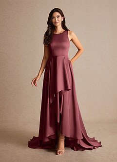 Azazie Niles Mother of the Bride Dresses Merlot A-Line Trains Stretch Satin Dress image8