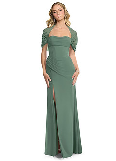 Azazie Zia Robes de demoiselle d'honneur Robe Fourreau Convertible en Mousseline de soie Fente Latérale Eucalyptus image1