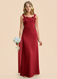 Azazie Chelsea Junior Scarlet Sheath Pleated Stretch Satin Dress image4