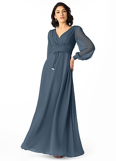 Azazie Sage Final Sale Neptune A-Line Long Sleeve Chiffon Dress image3
