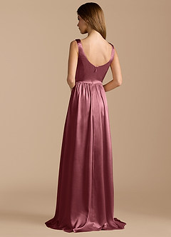 Azazie Keyla Bridesmaid Dresses Desert Rose A-Line Pleated Metallic Satin Dress image2