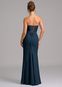 Azazie Sorrel Vestidos de damas de honor Vestido Azul Marino Oscuro de Gasa de Corte Sirena con Corsé image2