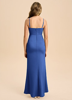 Azazie Buzzy Junior Robe Fourreau en Satin extensible Plissée Bleu Roi image2