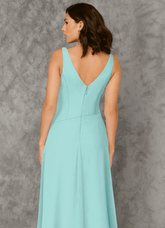Azazie Kori Bridesmaid Dresses Aqua A-Line Pleated Chiffon Dress image5
