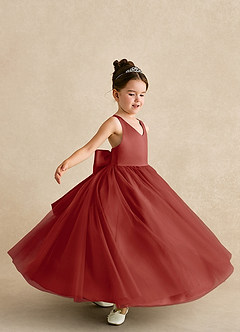 Azazie Peanut vestidos de niña de las flores Vestido de Terracota de Tul de Corte En A con Tirantes image5