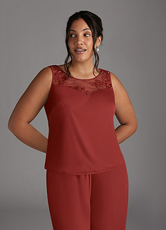 Azazie Frances Mother of the Bride Dresses Rust Jumpsuit/Pantsuit Scoop Mesh Dress image10