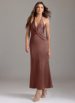 Azazie Valerie Bridesmaid Dresses Espresso Mermaid Pleated Stretch Satin Dress image3