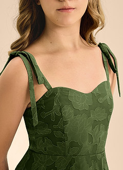 Azazie Rosey Junior Olive A-Line Sweetheart Neckline Floral Burnout Dress image3