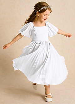 Azazie Gisele Abiti da Ragazza di Fiori Abito A-Line in Chiffon Plissettato Bianco image2