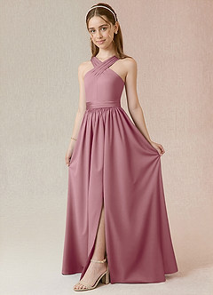 Azazie Jiya Junior Vintage Mauve A-Line Pleated Stretch Satin Dress image1
