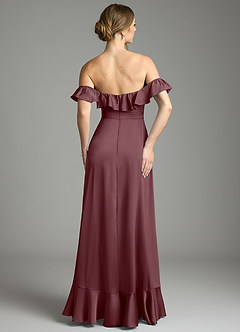 Azazie Lyra Bridesmaid Dresses Sangria A-Line Off the Shoulder Stretch Satin Convertible Dress image10