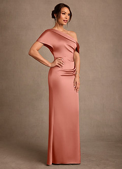 Azazie Rutha Kleider für die Brautmutter Etui One-Shoulder Stretch-Satin Kleid Lachsrosa image3