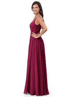 Azazie Lennon Bridesmaid Dresses Burgundy A-Line Lace Chiffon Dress image3