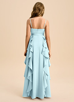 Azazie Peyton Junior Cloud Blue A-Line Pleated Stretch Satin Dress image2