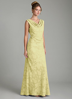 Azazie Kieryn At-home Try On Dresses Lemon Sorbet Mermaid Pleated Floral Burnout Dress image4