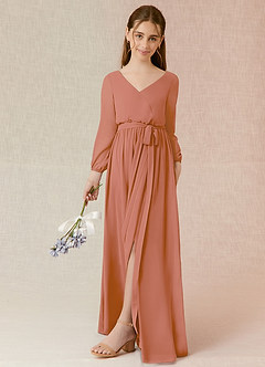 Azazie Angelica Junior MAI TAI A-Line Pleated Chiffon Dress image5