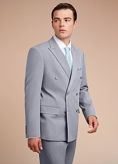 front Collins Grey Double Breasted Wool Blend Suit Jacket
