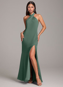 Azazie Lorena Brautjungfernkleider Meerjungfrau-Linie Plissee Chiffon Kleid Seemoos image3