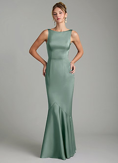 Azazie Tamera At-home Try On Dresses Dusty Sage Mermaid Pleated Stretch Satin Dress image3