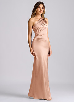 Azazie Akilah Brudtärnklänningar Klä av Sjöjungfru i Stretch Satin Ena axeln Roséguld image3