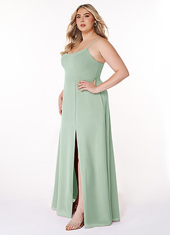 Azazie Moira Brautjungfernkleider A-Linie Schaufel Chiffon Kleid Agave image10