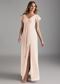 Azazie Omari Bridesmaid Dresses Blushing Pink A-Line Mesh Dress image5