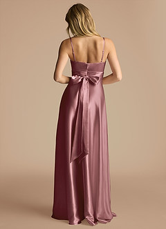 Azazie Oliana Bridesmaid Dresses Vintage Mauve A-Line Pleated Metallic Satin Dress image3