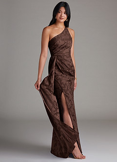 Azazie Mika Jurken voor bruidsmeisjes Jurk van Bloemen Burn-out met Kolom One-Shoulder Ganache image2