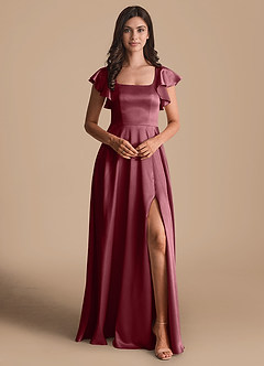 Azazie Bondi Bridesmaid Dresses Desert Rose A-Line Bow Metallic Satin Dress image2