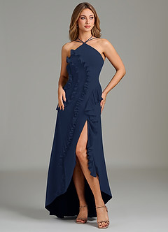 Azazie Yelena Bridesmaid Dresses Dark Navy A-Line Ruched Chiffon Dress image3
