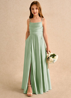 Azazie Reia Junior Formal Flower Girl Dresses Dusty Sage A-Line Pleated Matte Satin Dress image5