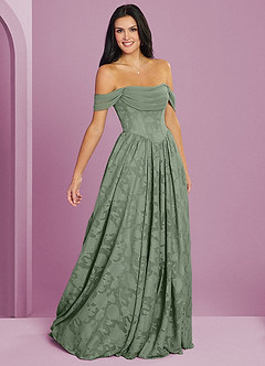 Barbie ♥ Azazie Bridesmaid Dresses Matcha A-Line Off the Shoulder Floral Burnout Convertible Dress image5