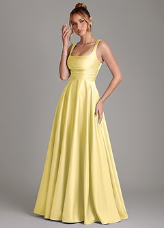 Azazie Azaria Vestidos de madrinha de casamento Vestido Canário de Cetim elástico de Linha A com Corpete image3