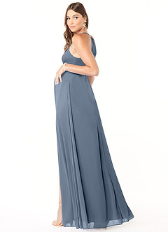 Azazie Annabelle vestidos de dama de honor de maternidad Vestido de Corte En A Cuello en V plisado Hasta el suelo Malla image5