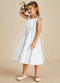 Azazie Chelsie vestidos de niña de las flores Vestido de Diamante Blanco de Satin Mate de Corte En A con Lazo image4