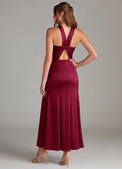 Azazie Rue Bridesmaid Dresses Burgundy Mermaid Pleated Stretch Satin Dress image6