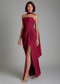 Azazie Nyra Robes de demoiselle d'honneur Robe Fourreau en Mousseline de soie Corset Bourgogne image3