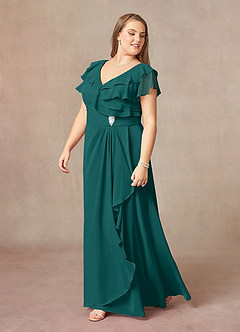 Azazie Snapdragon Abiti per la Madre della Sposa Abito A-Line in Chiffon Increspato con Scollo a V Verde Pavone image8