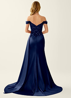 Nerine Marineblau Meerjungfrauen-Abendkleid mit Spitzenkorsett und Schnürung am Rücken image7