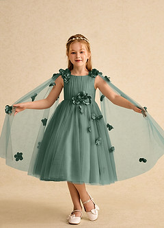Azazie Staria Abiti da Ragazza di Fiori Abito Principessa in Tulle Increspato Eucalipto image4