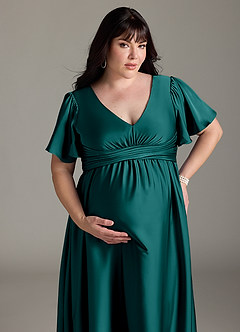 Azazie Verna Robes de demoiselle d'honneur de maternité Robe Trapèze Rayé Longueur ras du sol Satin extensible image15