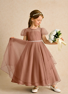 Azazie Duckie Abiti da Ragazza di Fiori Abito Principessa in Tulle Plissettato Bronzo image3