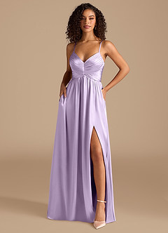Azazie Alia Robes de demoiselle d'honneur Robe Trapèze en Satiné métallisé Plissée Lilas image1