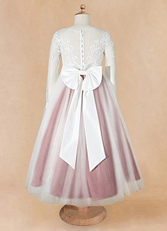 Azazie Elodie Flower Girl Dresses Ivory Desert Rose Ball-Gown Lace Dress image11