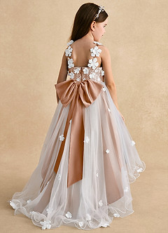 Azazie Celia Flower Girl Dresses Champagne Rose A-Line Lace Tulle Dress image2