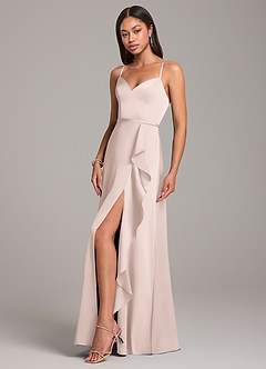 Azazie Naeem Bridesmaid Dresses Blushing Pink A-Line Stretch Satin Dress image3