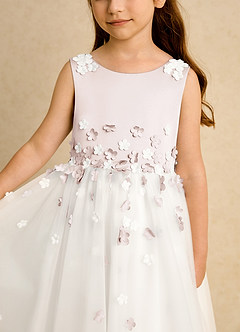 Azazie Eleni Flower Girl Dresses Ivory Rose Petal Ball-Gown Bow Tulle Dress image7